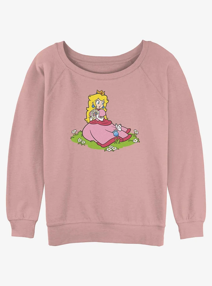 Nintendo Peach And A Butterfly Girls Slouchy Sweatshirt