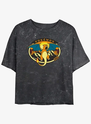 Pokemon Volcano Charizard Girls Mineral Wash Crop T-Shirt