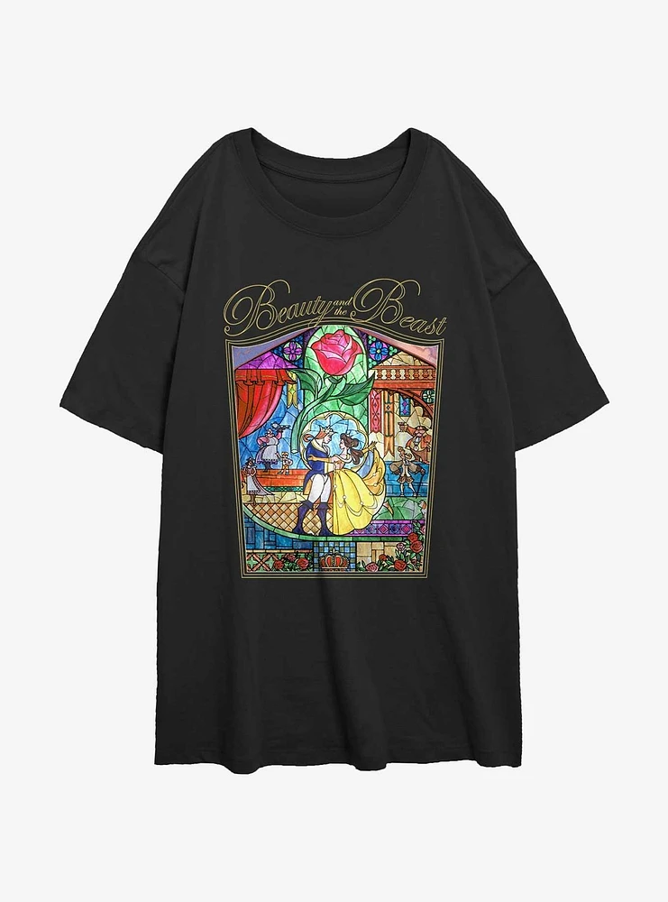 Disney Beauty and the Beast Stained Glass Story Girls Oversized T-Shirt