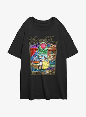 Disney Beauty and the Beast Stained Glass Story Girls Oversized T-Shirt