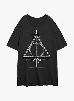 Harry Potter Deathly Hallows Symbol Girls Oversized T-Shirt