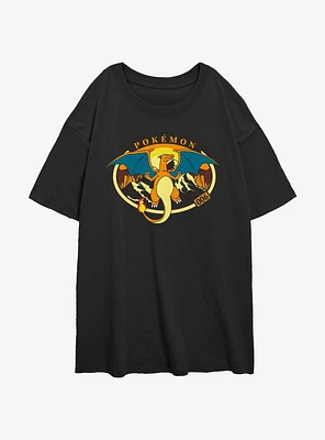 Pokemon Volcano Charizard Girls Oversized T-Shirt