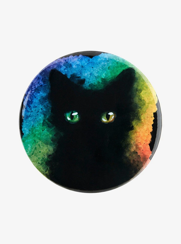 Black Cat Rainbow Watercolor 3 Inch Button
