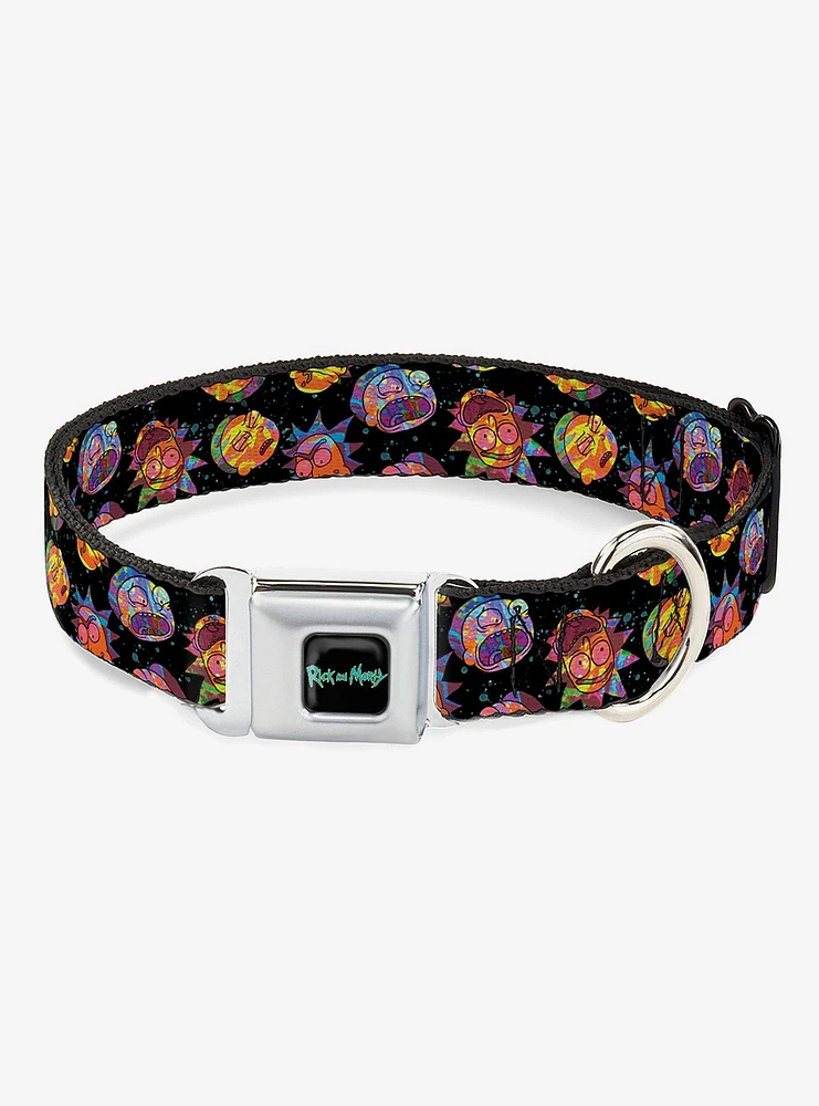 Rick and Morty Vaporwave Expressions Scattered Seatbelt Buckle Dog Collar