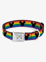 Disney Mickey Mouse Ears Icon Rainbow Pride Flag Seatbelt Buckle Dog Collar