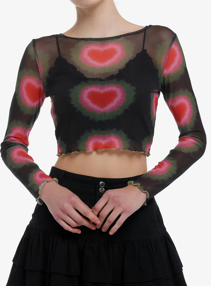 Aura Hearts Mesh Girls Crop Long-Sleeve Top