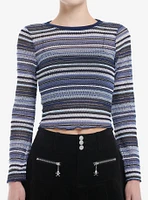 Blue & White Stripe Girls Knit Sweater