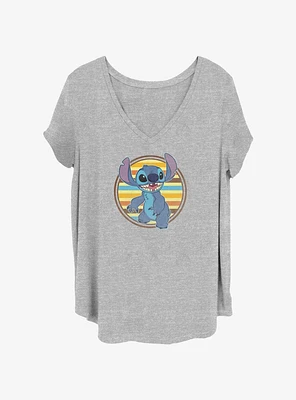 Disney Lilo & Stitch Retro Stripe Badge Girls T-Shirt Plus