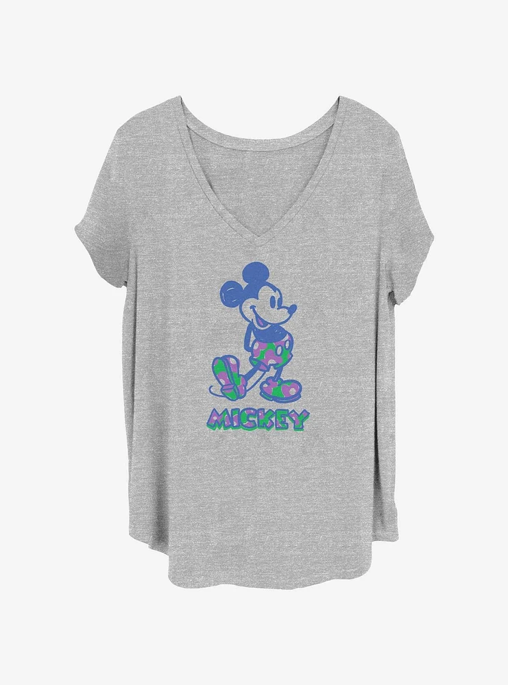 Disney Mickey Mouse Sketch Floral Fill Girls T-Shirt Plus