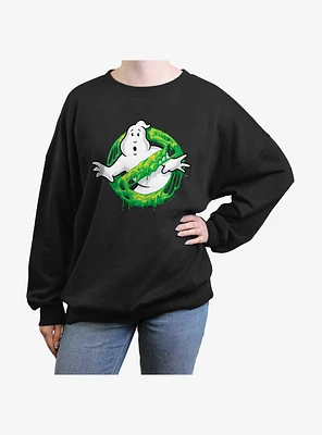 Ghostbusters Green Slime Logo Girls Oversized Sweatshirt