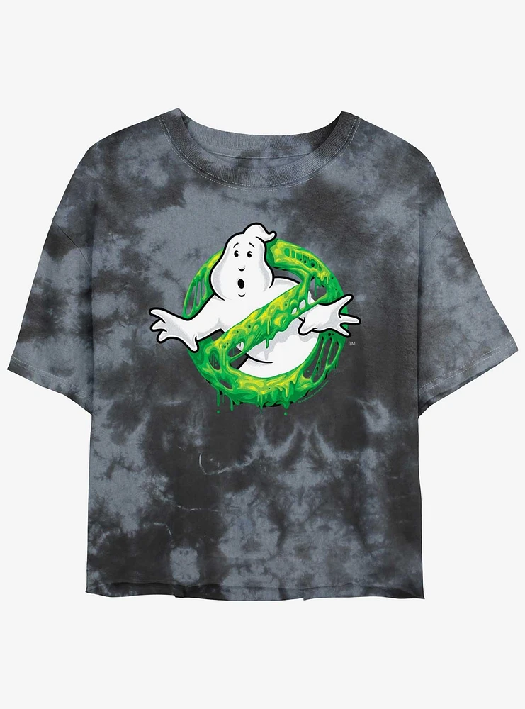 Ghostbusters Green Slime Logo Womens Tie-Dye Crop T-Shirt