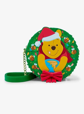 Loungefly Disney Winnie the Pooh Holiday Pooh Bear Wreath Figural Glow-in-the-Dark Crossbody Bag