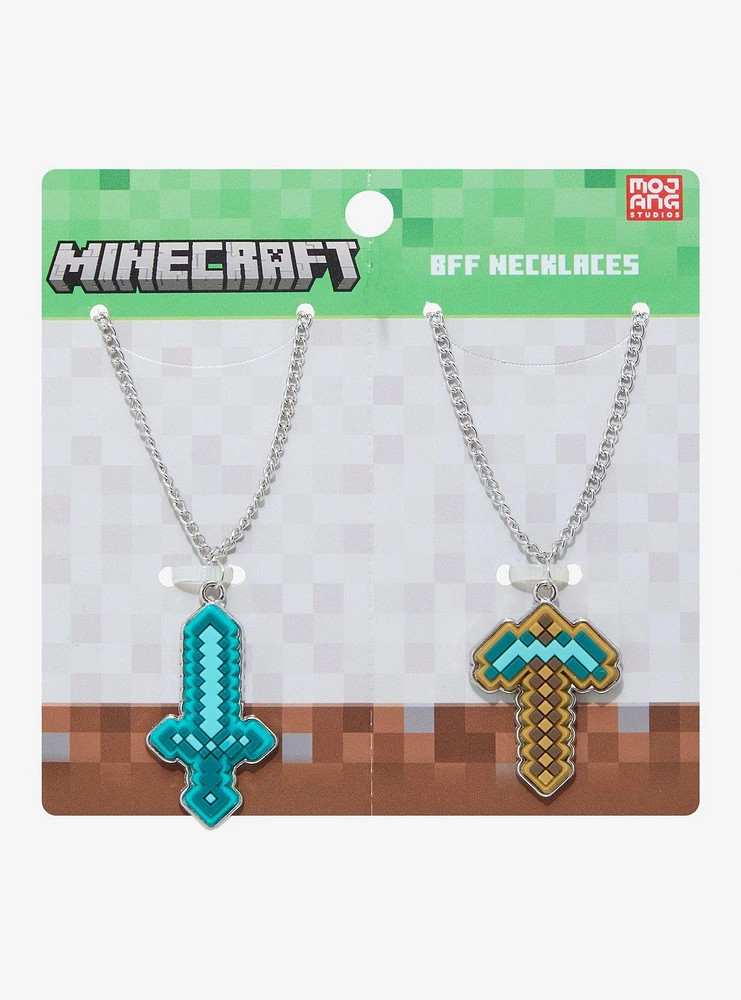 Minecraft Pickaxe & Sword Best Friend Necklace Set