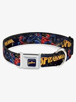 Marvel Spider-Man Logo and Action Skyline Poses Seatbelt Buckle Dog Collar