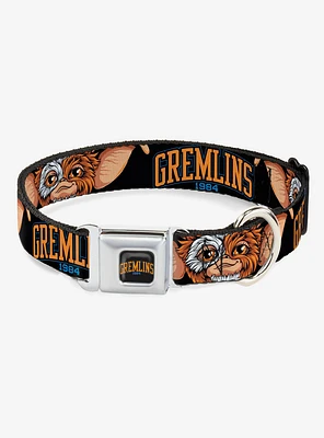 Gremlins 1984 Gizmo Face Close Up Black Seatbelt Buckle Dog Collar
