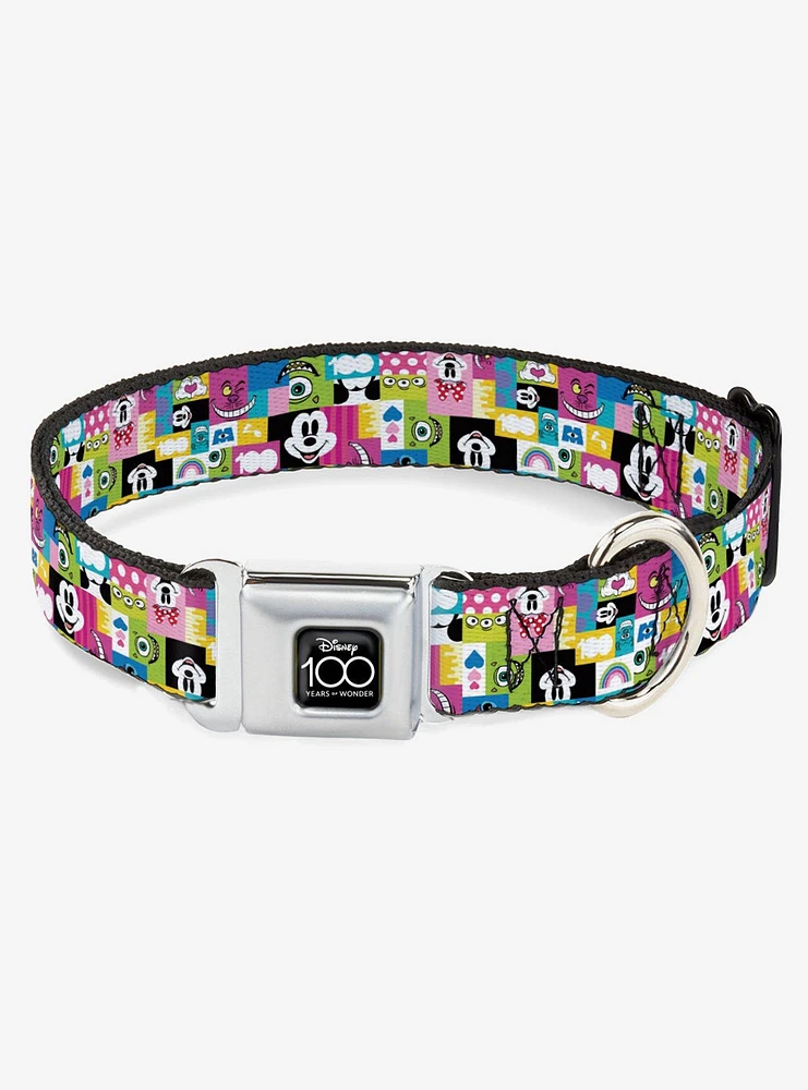 Disney100 Character Happy Face Blocks Collage Seatbelt Buckle Dog Collar