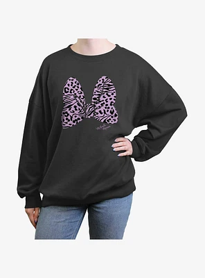 Disney Minnie Mouse Animal Print Bow Girls Oversized Sweatshirt