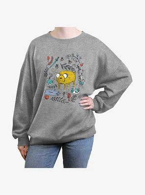 Adventure Time Jake Sketch Girls Oversized Sweatshirt