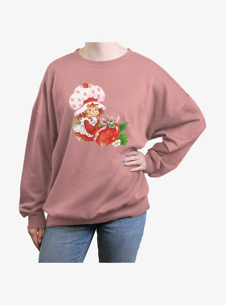 Strawberry Shortcake Bow Girls Oversized Sweatshirt