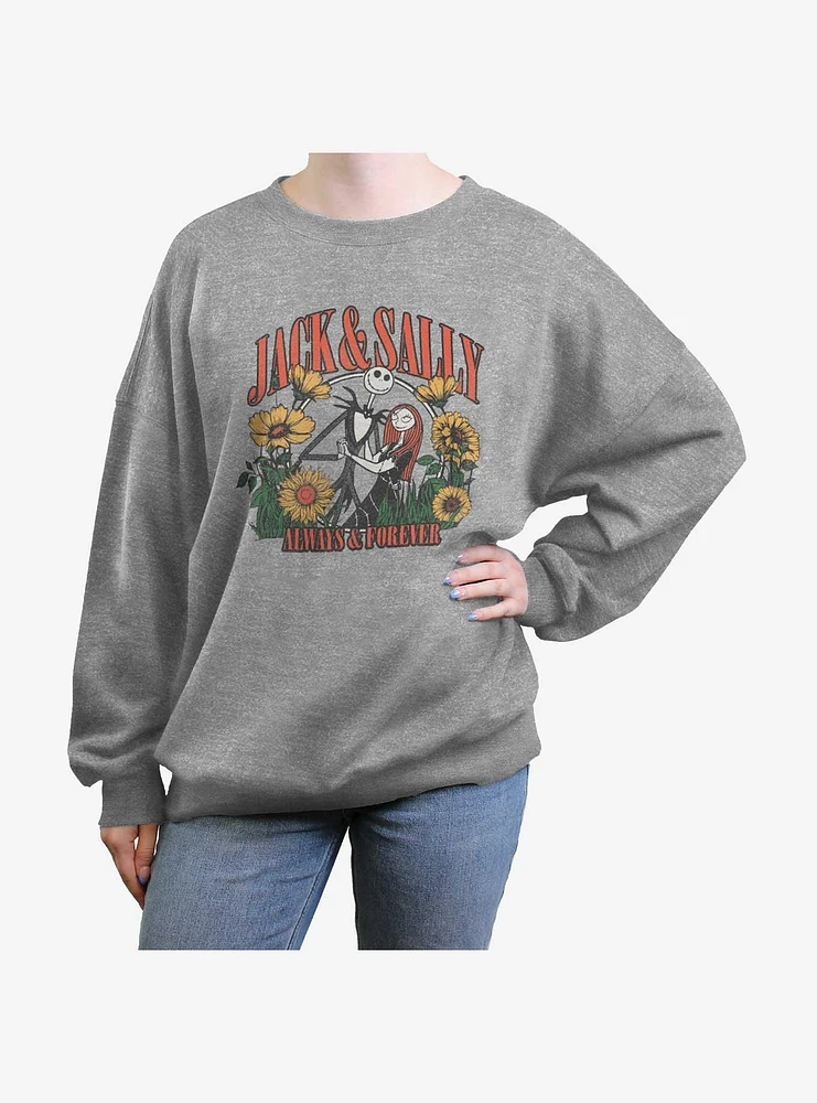 Disney Nightmare Before Christmas Floral Jack & Sally Forever Girls Oversized Sweatshirt