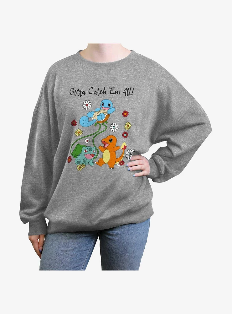 Pokemon Catch Em All Flowers Girls Oversized Sweatshirt