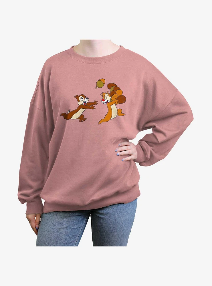 Disney Chip N Dale Acorn Chase Womens Oversized Sweatshirt