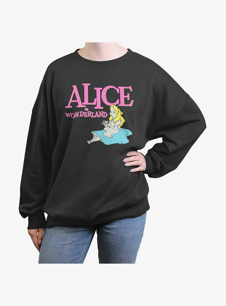 Disney Alice Wonderland Tea Party Womens Oversized Sweatshirt