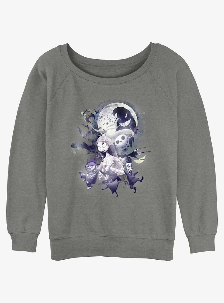 Disney Nightmare Before Christmas Night Collage Girls Slouchy Sweatshirt