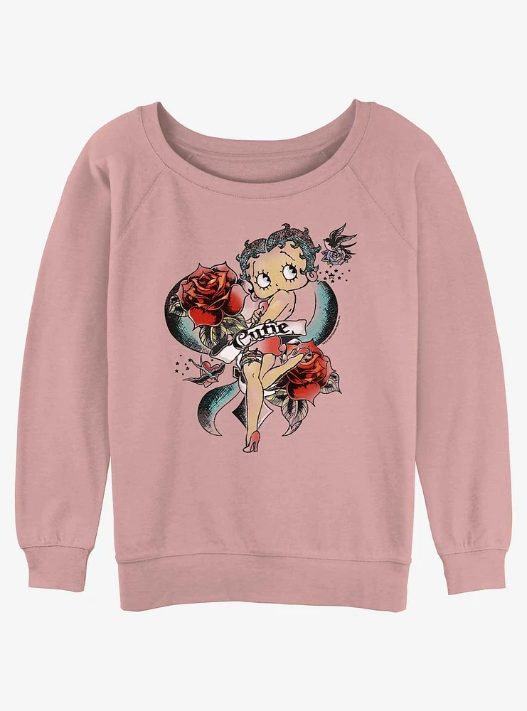 Betty Boop Cutie Rose Tattoo Girls Slouchy Sweatshirt