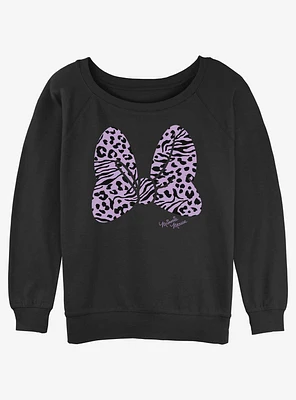 Disney Minnie Mouse Animal Print Bow Womens Slouchy Sweatshirt