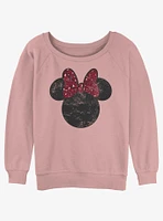 Disney Minnie Mouse Leopard Bow Womens Slouchy Sweatshirt