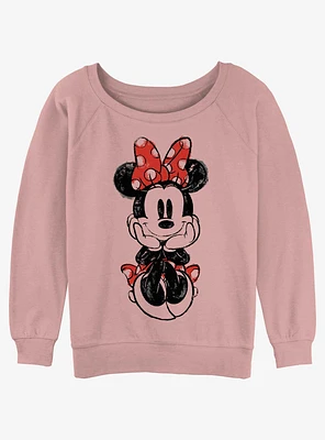 Disney Minnie Mouse Sitting Sketch Womens Slouchy Sweatshirt