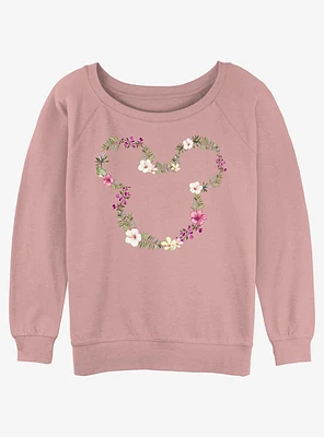 Disney Mickey Mouse Floral Womens Slouchy Sweatshirt