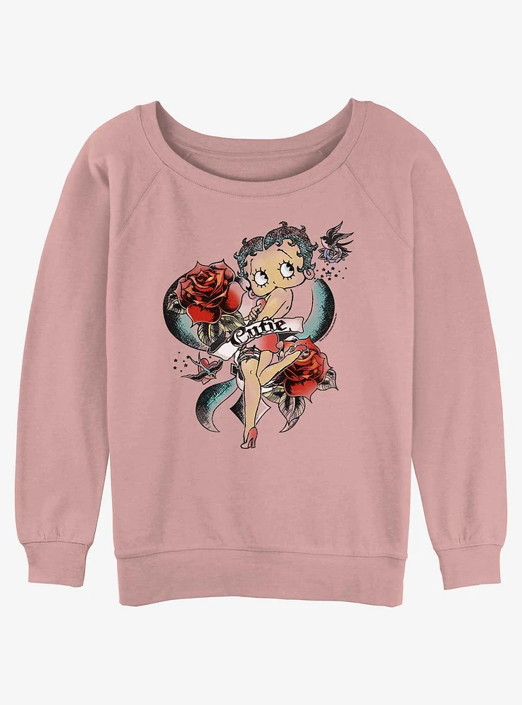 Betty Boop Cutie Rose Tattoo Womens Slouchy Sweatshirt