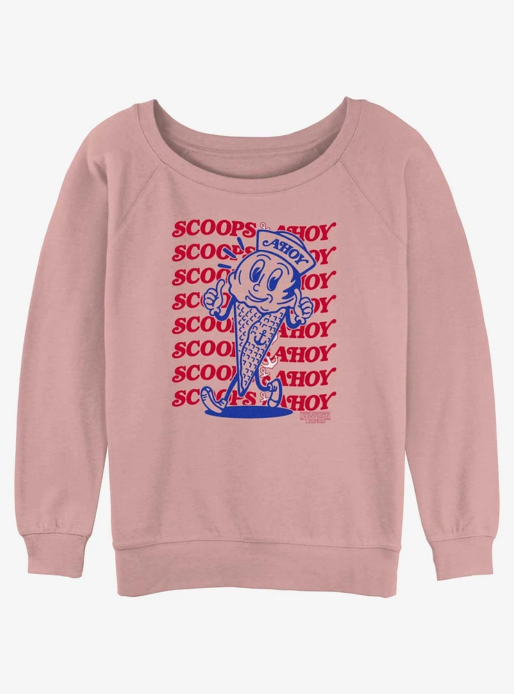 Stranger Things Scoops Ahoy Mascot Womens Slouchy Sweatshirt