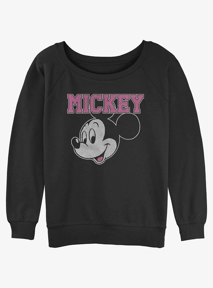 Disney Mickey Mouse collegiate Head Womens Slouchy Sweatshirt