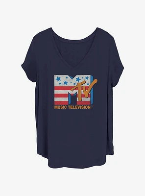 MTV Stars And Stripes Logo Girls T-Shirt Plus
