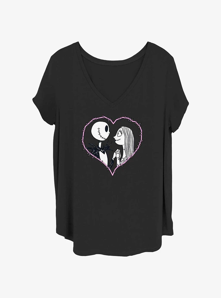 Disney The Nightmare Before Christmas Jack and Sally Heart Stitch Girls T-Shirt Plus