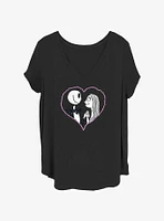 Disney The Nightmare Before Christmas Jack and Sally Heart Stitch Girls T-Shirt Plus