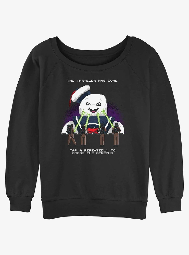 Ghostbusters 8 Bit Puft Cross The Streams Girls Slouchy Sweatshirt