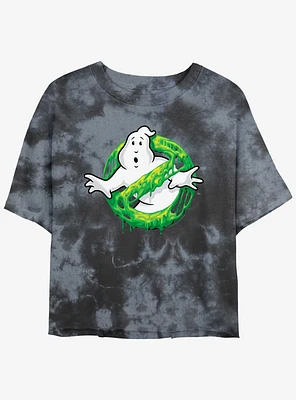 Ghostbusters Green Slime Logo Girls Tie-Dye Crop T-Shirt