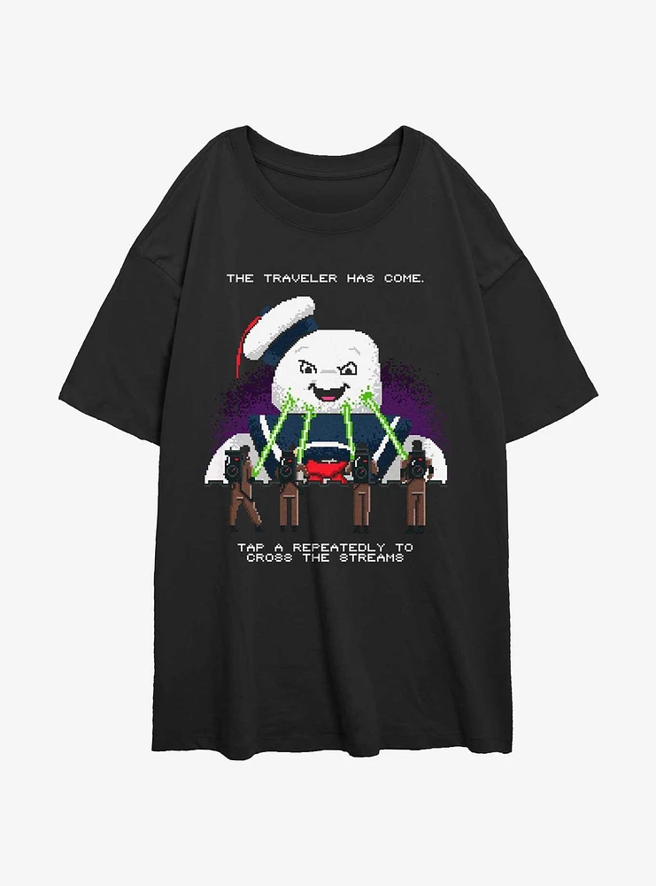 Ghostbusters 8 Bit Puft Cross The Streams Womens Oversized T-Shirt