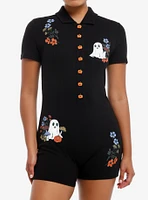 Thorn & Fable Ghosts Pumpkins Flowers Girls Polo Romper