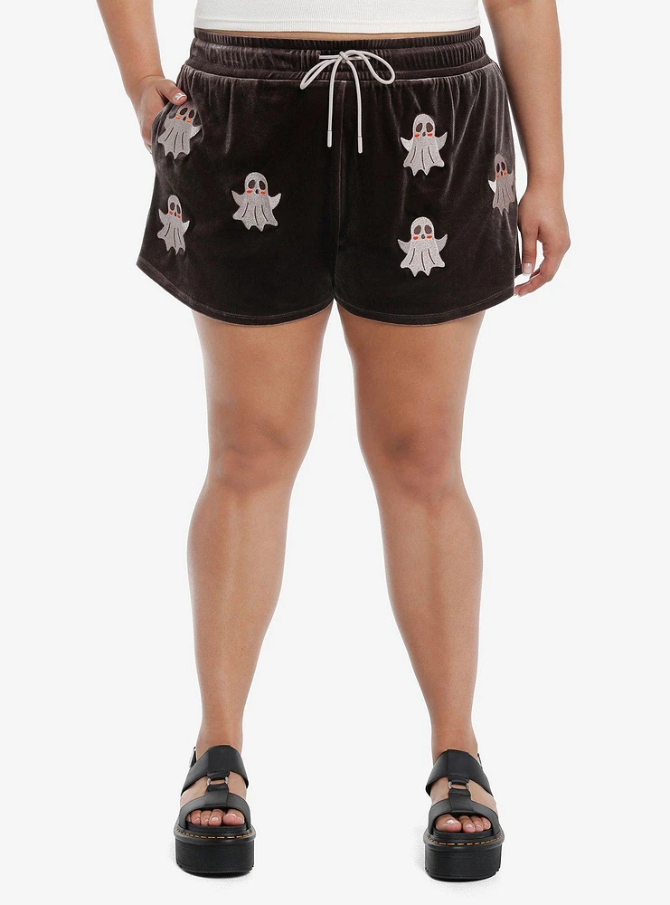 Thorn & Fable Kawaii Ghost Velvet Girls Lounge Shorts Plus