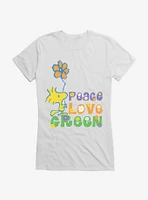 Peanuts Peace Love Green Girls T-Shirt
