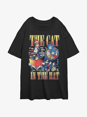 Dr. Seuss The Cat Hat Reading Book Girls Oversized T-Shirt