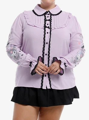 Kuromi Dress-Up Lace Ribbon Girls Woven Button-Up Plus