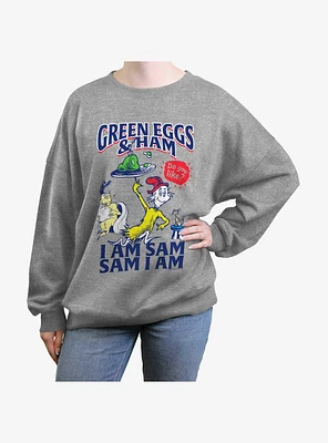 Dr. Seuss I Am Sam Green Eggs And Ham Girls Oversized Sweatshirt