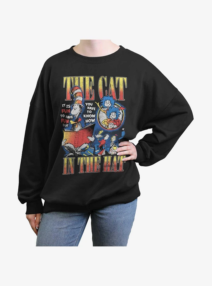 Dr. Seuss The Cat Hat Reading Book Girls Oversized Sweatshirt