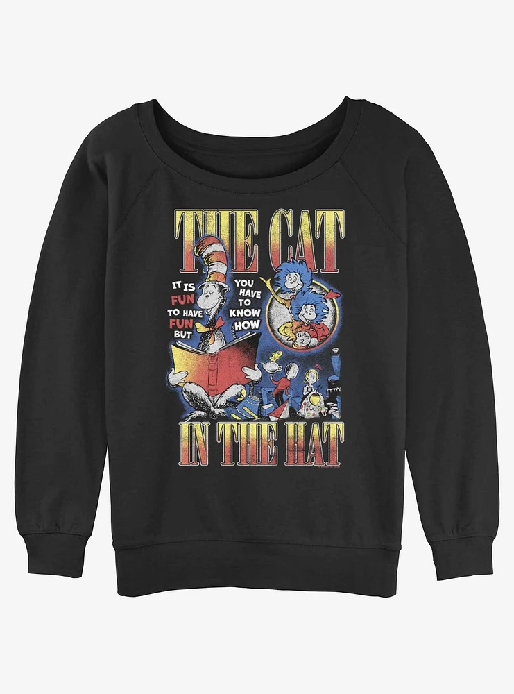 Dr. Seuss The Cat Hat Reading Book Girls Slouchy Sweatshirt